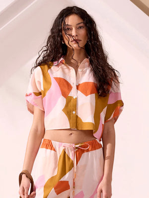 Tribal XIX Palms Cropped Camp Shirt