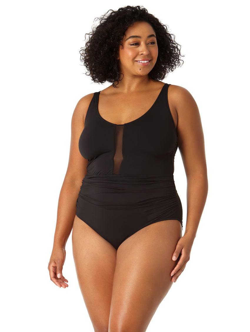 Anne Cole Plunge Mesh One Piece Plus Size Swimsuit 23PO03501